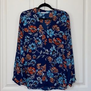 Navy blue, Floral V Neck Blouse